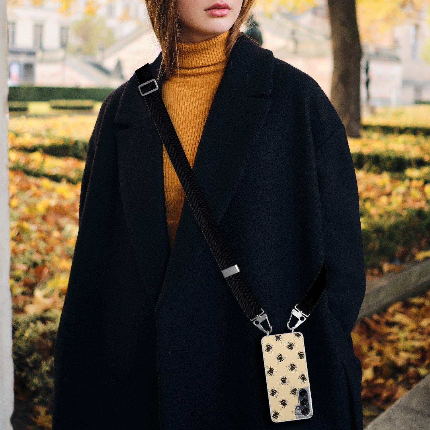 Leuke Telefoonhoesjes Samsung Galaxy A55 hoesje met zwart koord - Bee happy