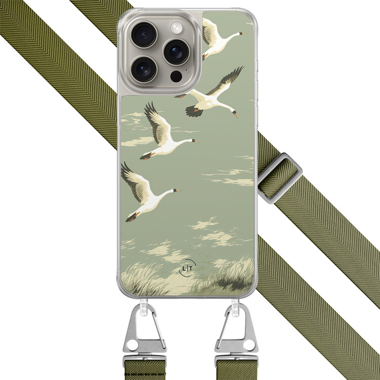 Leuke Telefoonhoesjes iPhone 15 Pro Max hoesje met groen koord - Vogels