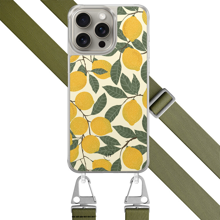 Leuke Telefoonhoesjes iPhone 15 Pro Max hoesje met groen koord - Citroenen