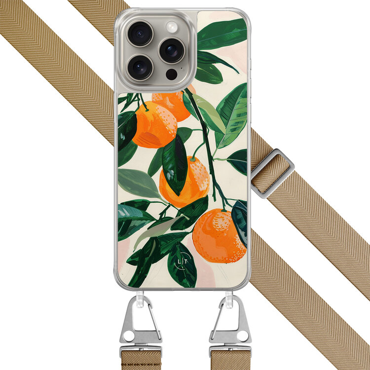 Leuke Telefoonhoesjes iPhone 15 Pro Max hoesje met beige koord - Oranges