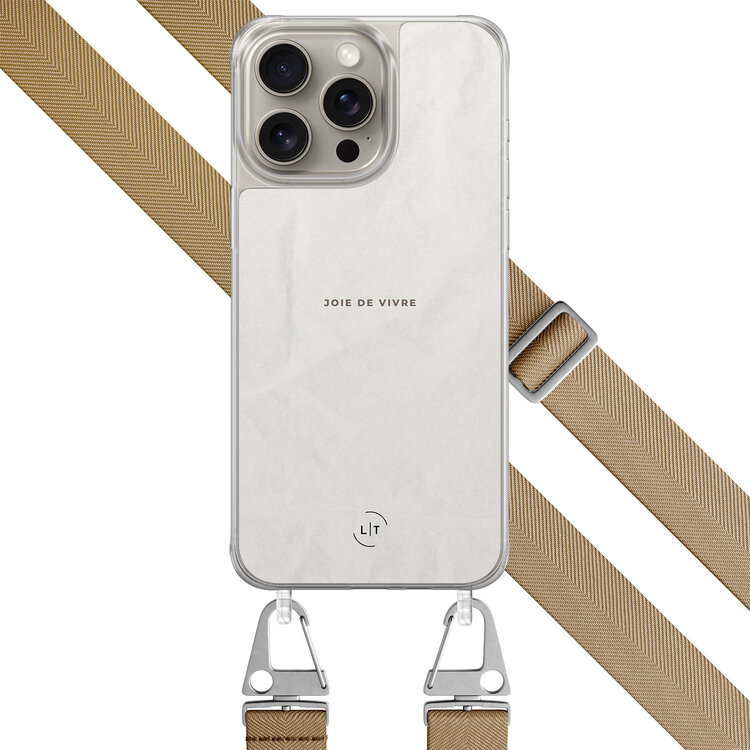Leuke Telefoonhoesjes iPhone 15 Pro Max hoesje met beige koord - Joie de vivre