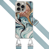 Leuke Telefoonhoesjes iPhone 15 Pro Max hoesje met blauw koord - Azure gold swirl