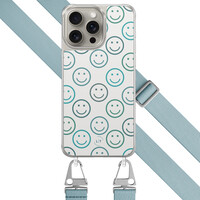 Leuke Telefoonhoesjes iPhone 15 Pro Max hoesje met blauw koord - Happy smileys