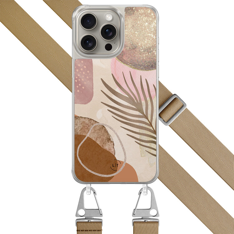Leuke Telefoonhoesjes iPhone 15 Pro Max hoesje met beige koord - Abstract blush shapes