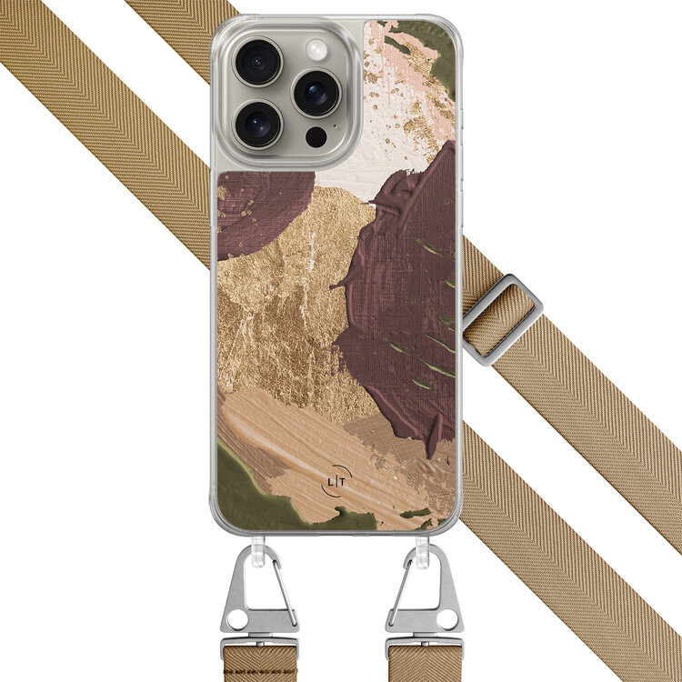 Leuke Telefoonhoesjes iPhone 15 Pro Max hoesje met beige koord - Abstract art
