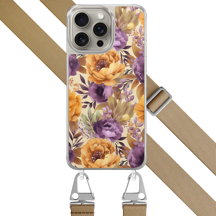 Leuke Telefoonhoesjes iPhone 15 Pro Max hoesje met beige koord - Floral mix
