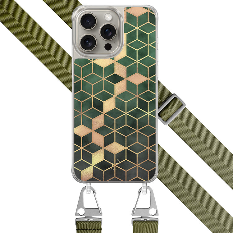 Leuke Telefoonhoesjes iPhone 15 Pro Max hoesje met groen koord - Kubus groen