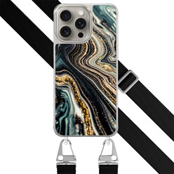 Leuke Telefoonhoesjes iPhone 15 Pro Max hoesje met zwart koord - Marmer swirl