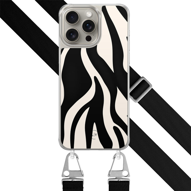 Leuke Telefoonhoesjes iPhone 15 Pro Max hoesje met zwart koord - Zebra