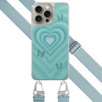 Leuke Telefoonhoesjes iPhone 15 Pro Max hoesje met blauw koord - Retro hart vlinder