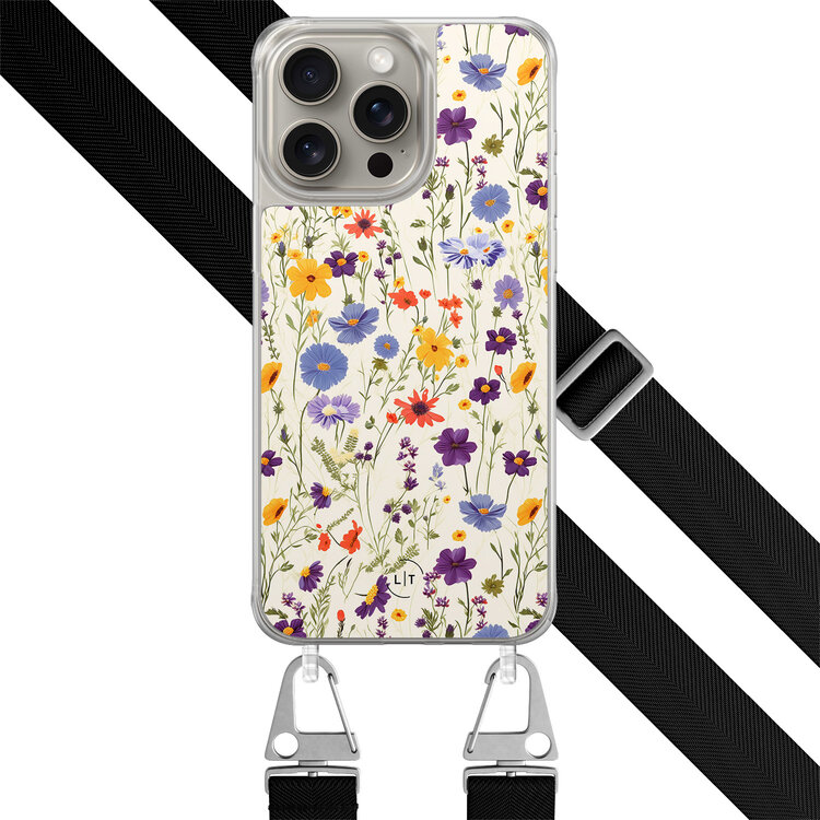 Leuke Telefoonhoesjes iPhone 15 Pro Max hoesje met zwart koord - Wildflowers