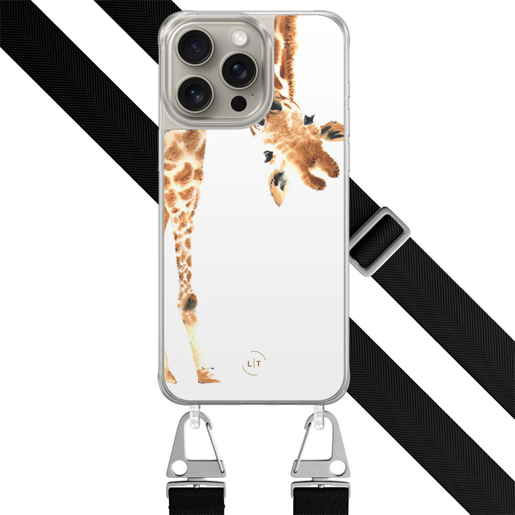 Leuke Telefoonhoesjes iPhone 15 Pro Max hoesje met zwart koord - Giraffe