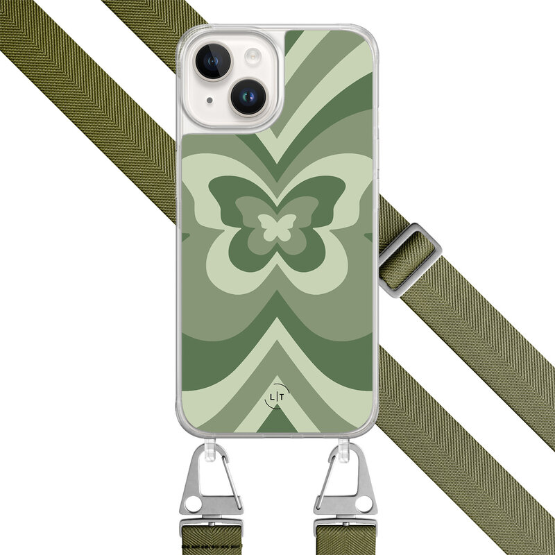 Leuke Telefoonhoesjes iPhone 14 hoesje met groen koord - Retro vlinders