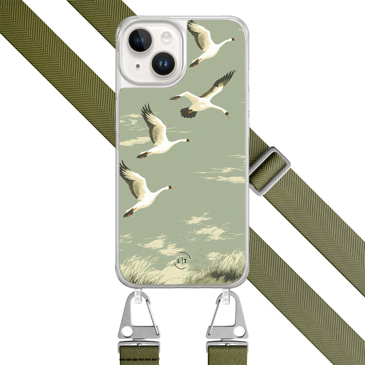 Leuke Telefoonhoesjes iPhone 14 hoesje met groen koord - Vogels