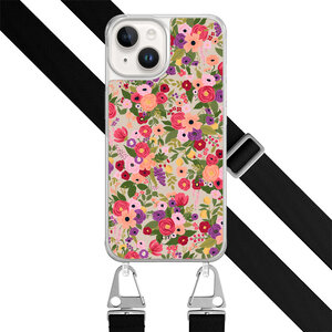 Leuke Telefoonhoesjes iPhone 14 hoesje met zwart koord - Floral garden