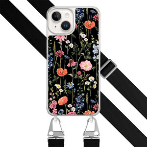 Leuke Telefoonhoesjes iPhone 14 hoesje met zwart koord - Dark flowers