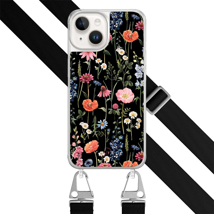 Leuke Telefoonhoesjes iPhone 14 hoesje met zwart koord - Dark flowers