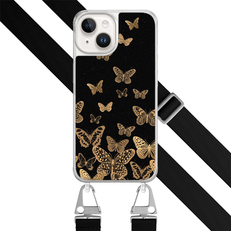 Leuke Telefoonhoesjes iPhone 14 hoesje met zwart koord - Vlinders