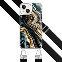 Leuke Telefoonhoesjes iPhone 14 hoesje met zwart koord - Marmer swirl