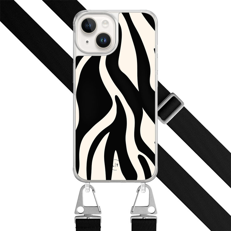 Leuke Telefoonhoesjes iPhone 14 hoesje met zwart koord - Zebra