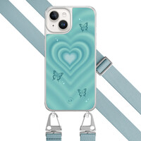 Leuke Telefoonhoesjes iPhone 14 hoesje met blauw koord - Retro hart vlinder