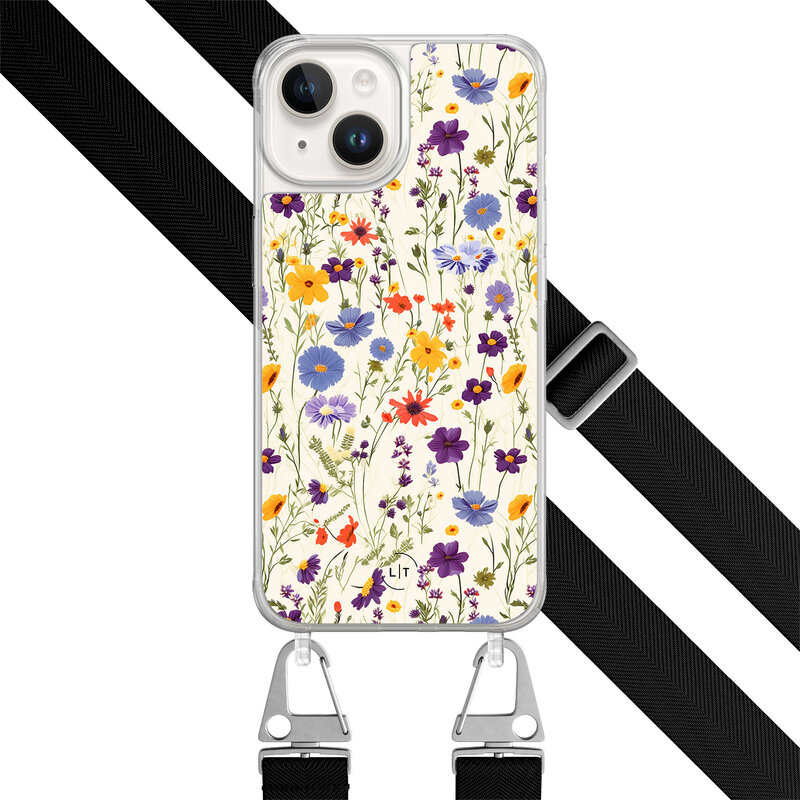 Leuke Telefoonhoesjes iPhone 14 hoesje met zwart koord - Wildflowers
