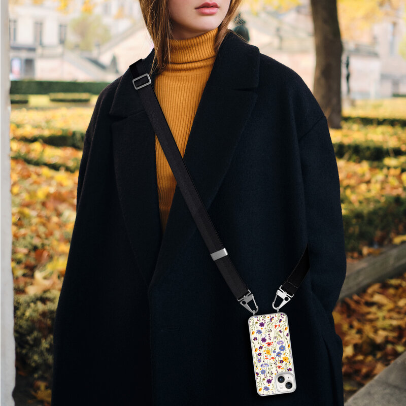 Leuke Telefoonhoesjes iPhone 14 hoesje met zwart koord - Wildflowers