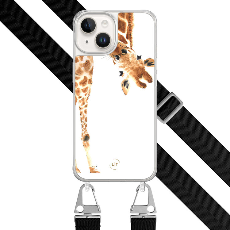 Leuke Telefoonhoesjes iPhone 14 hoesje met zwart koord - Giraffe
