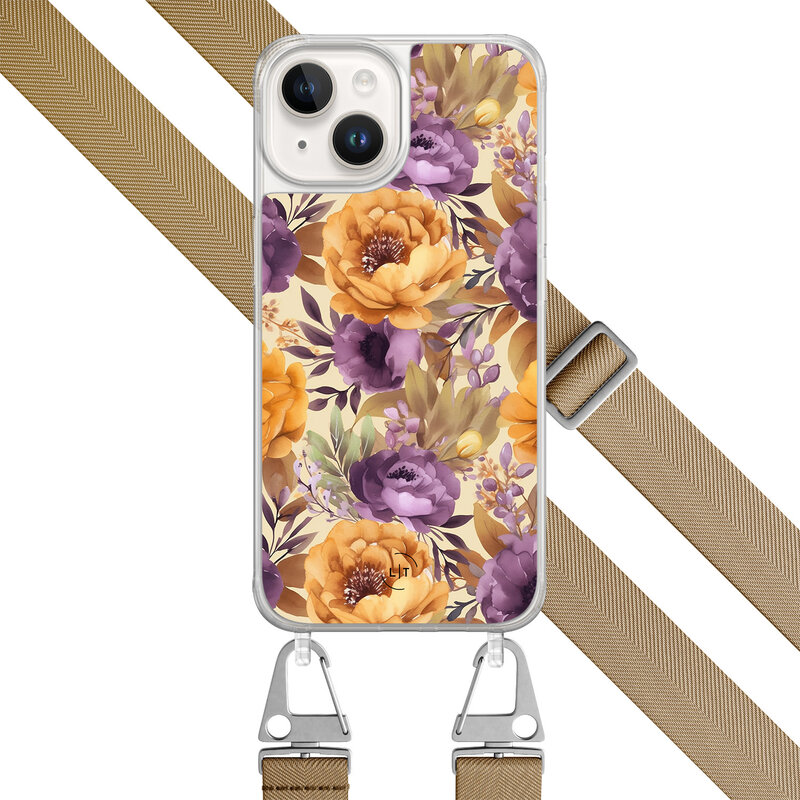Leuke Telefoonhoesjes iPhone 14 hoesje met beige koord - Floral mix