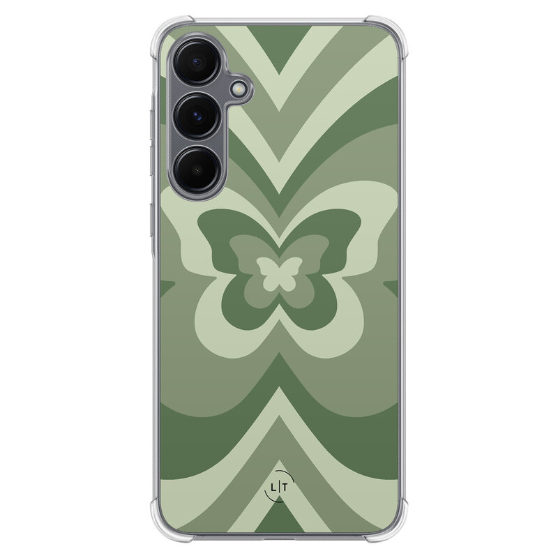 Leuke Telefoonhoesjes Samsung Galaxy A35 shockproof case - Retro vlinder groen
