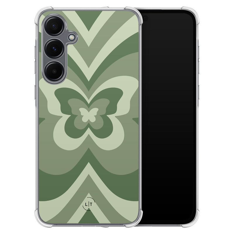 Leuke Telefoonhoesjes Samsung Galaxy A35 shockproof case - Retro vlinder groen