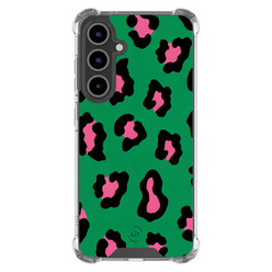 Leuke Telefoonhoesjes Samsung Galaxy S24 FE shockproof case - Luipaard groen roze