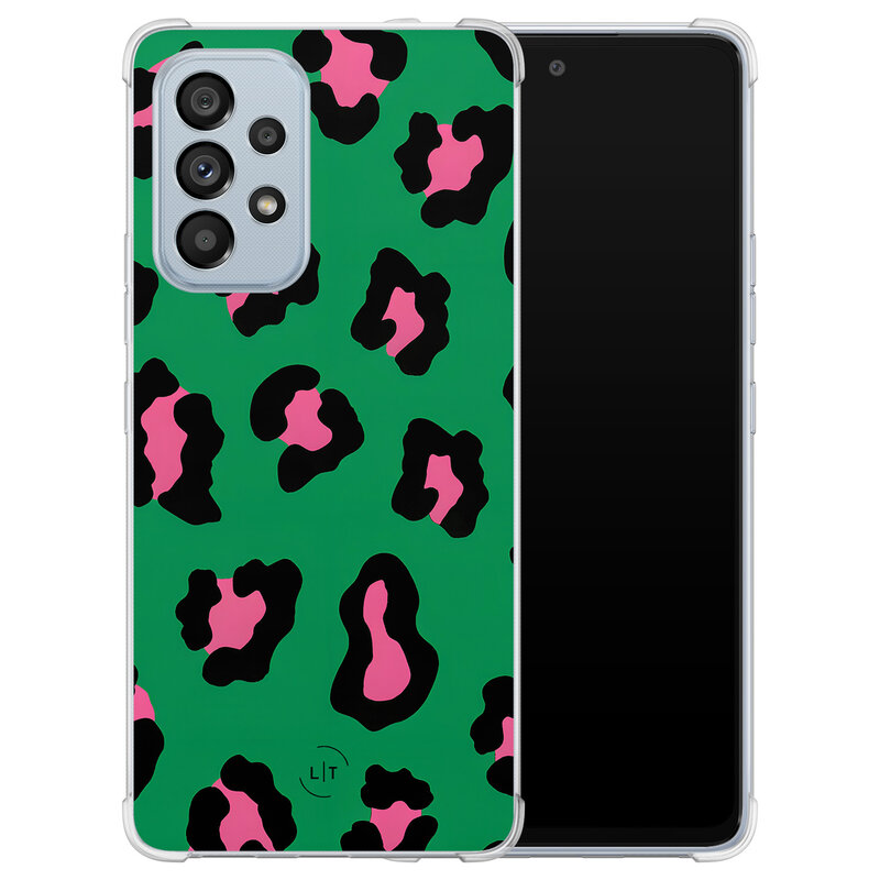 Leuke Telefoonhoesjes Samsung Galaxy A53 shockproof case - Luipaard groen roze