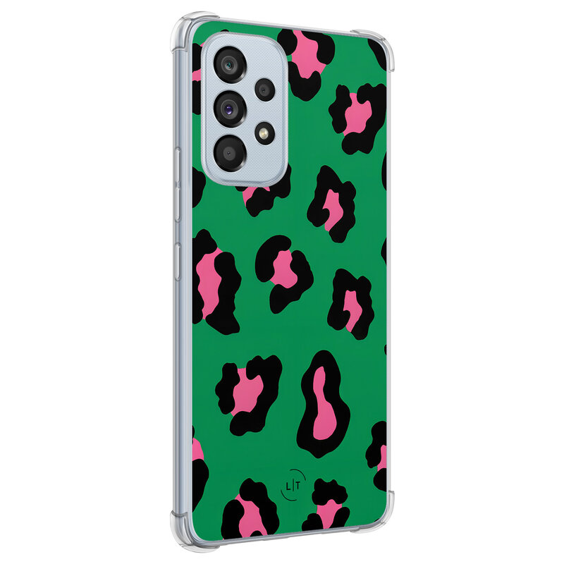Leuke Telefoonhoesjes Samsung Galaxy A53 shockproof case - Luipaard groen roze