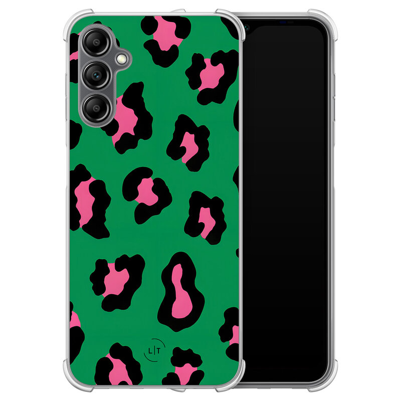 Leuke Telefoonhoesjes Samsung Galaxy A14 shockproof case - Luipaard groen roze