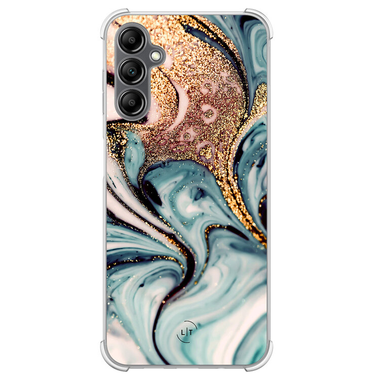 Leuke Telefoonhoesjes Samsung Galaxy A14 shockproof case - Marmer blauw goud