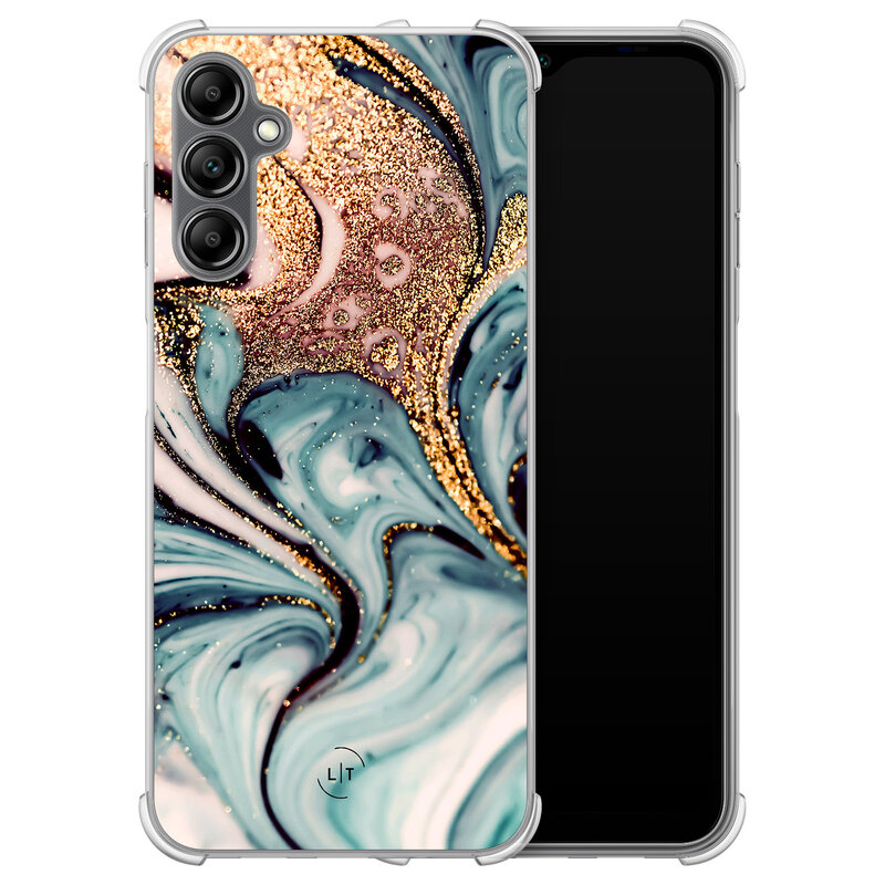 Leuke Telefoonhoesjes Samsung Galaxy A14 shockproof case - Marmer blauw goud