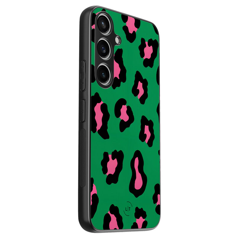 Leuke Telefoonhoesjes Samsung Galaxy A55 backcover hoesje - Luipaard groen roze