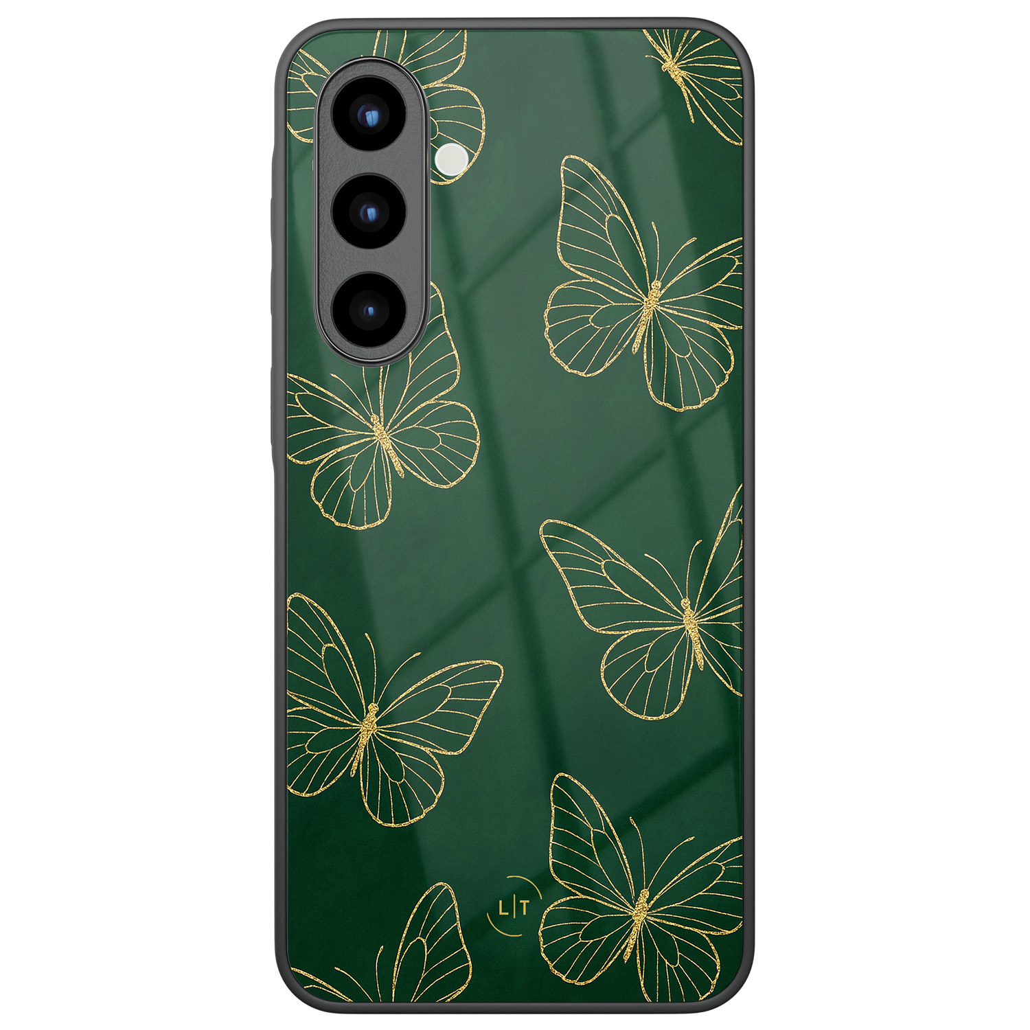 Leuke Telefoonhoesjes Samsung Galaxy A56 hoesje glas - Emerald butterflies