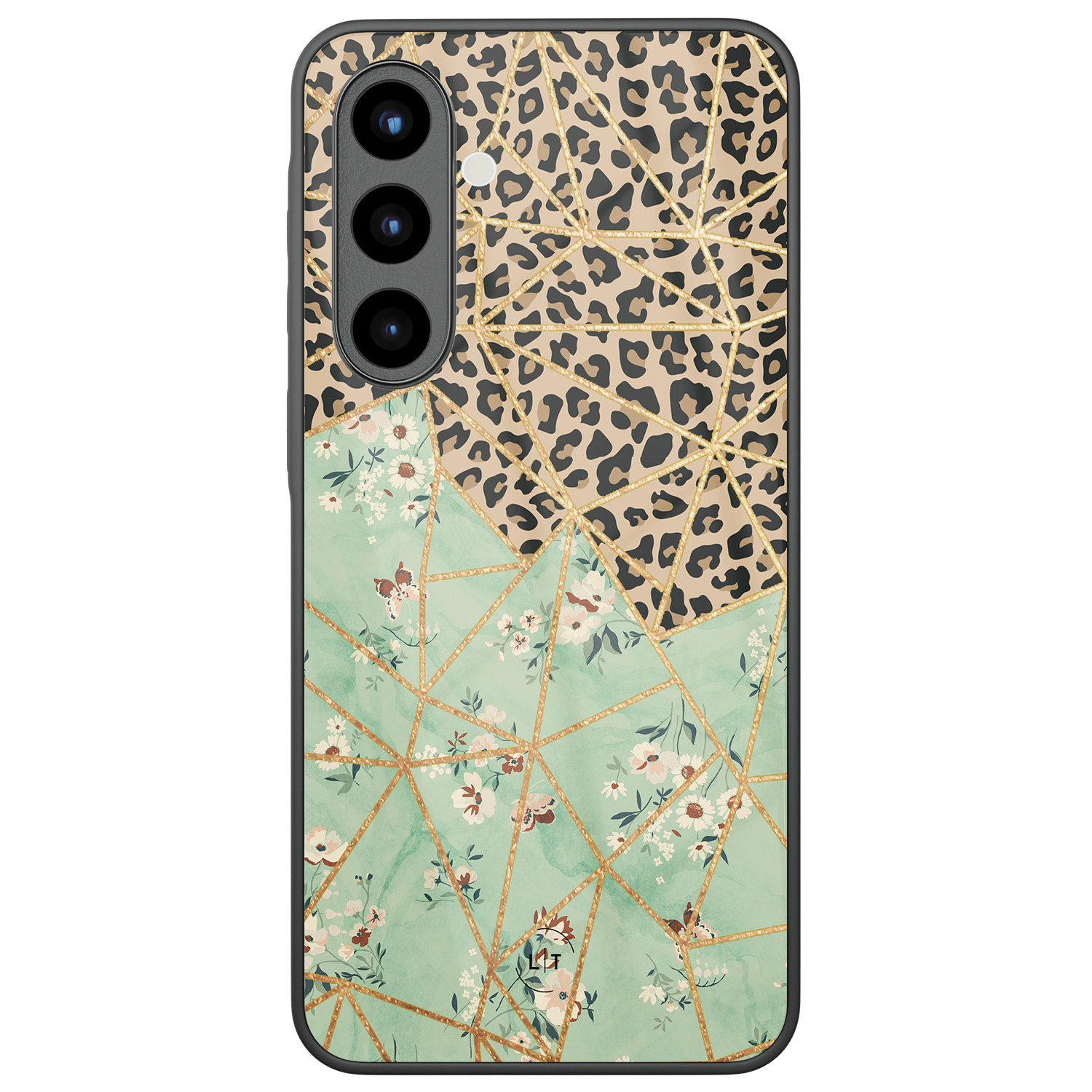 Leuke Telefoonhoesjes Samsung Galaxy A56 hoesje glas - Luipaard flower print