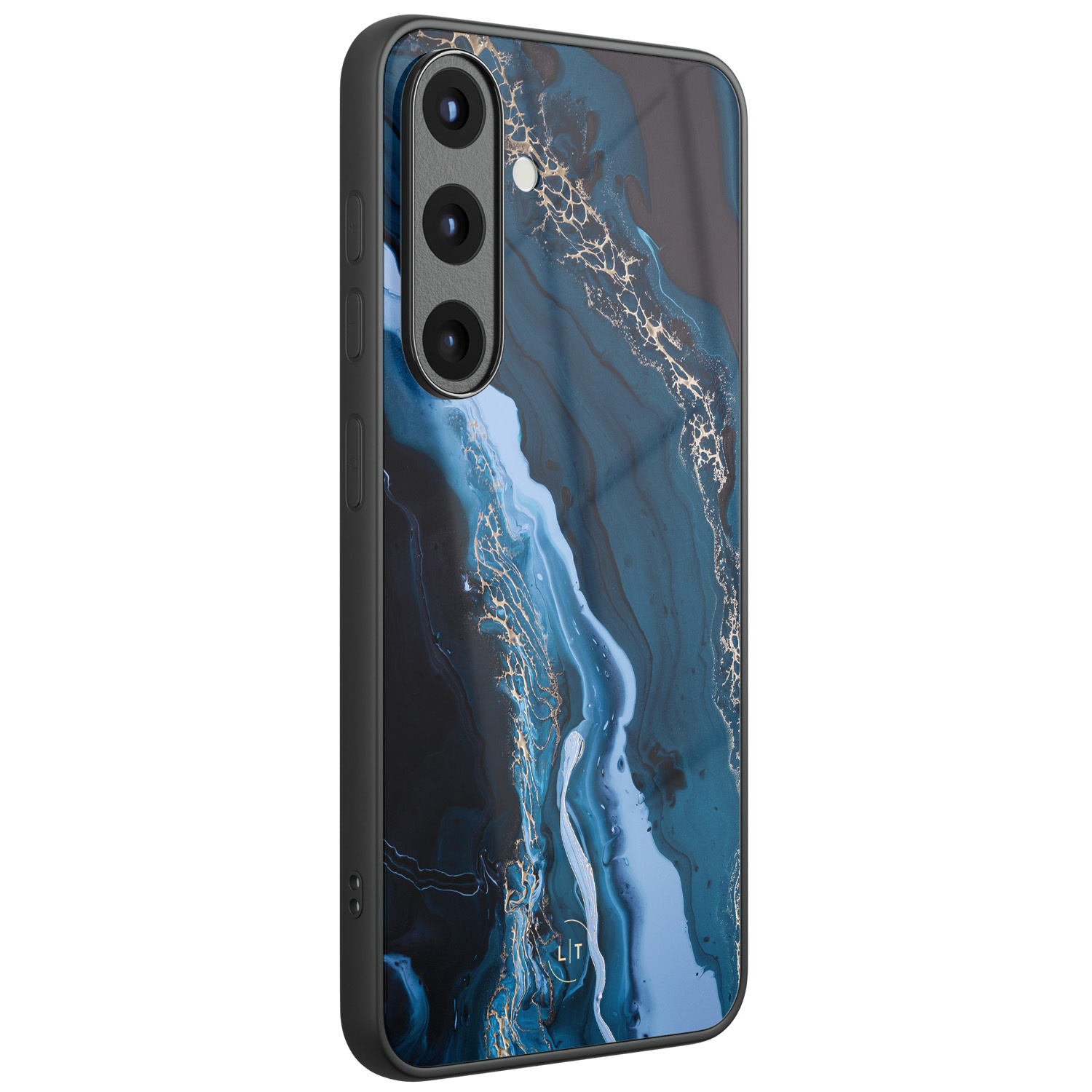 Leuke Telefoonhoesjes Samsung Galaxy S25 hoesje glas - Marmer lagoon blauw