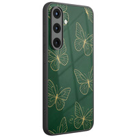 Leuke Telefoonhoesjes Samsung Galaxy S25 hoesje glas - Emerald butterflies