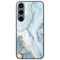 Leuke Telefoonhoesjes Samsung Galaxy S25 hoesje glas - Marmer babyblauw