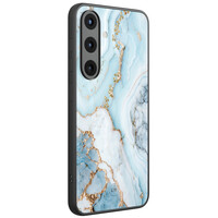 Leuke Telefoonhoesjes Samsung Galaxy S25 hoesje glas - Marmer babyblauw