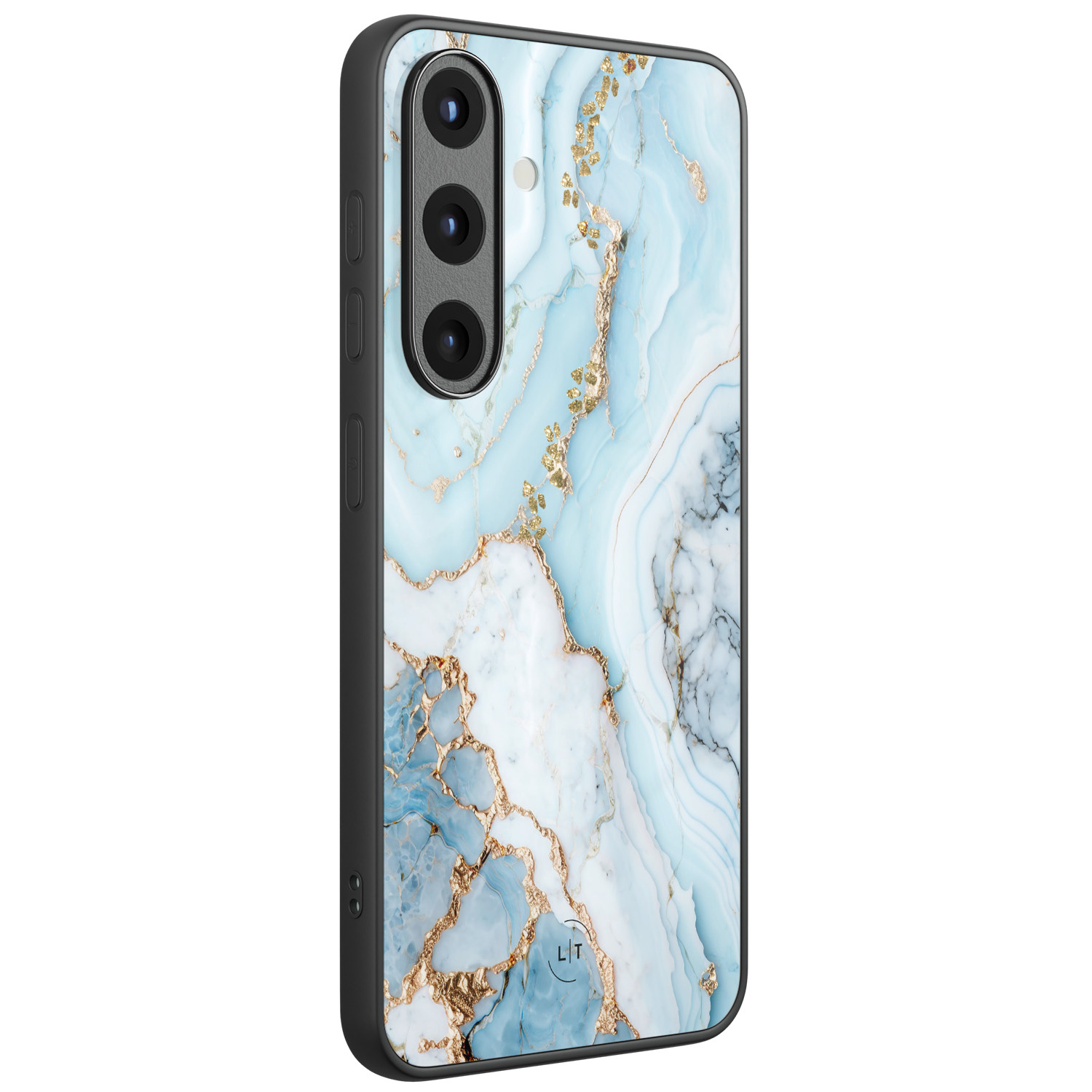 Leuke Telefoonhoesjes Samsung Galaxy S25 hoesje glas - Marmer babyblauw