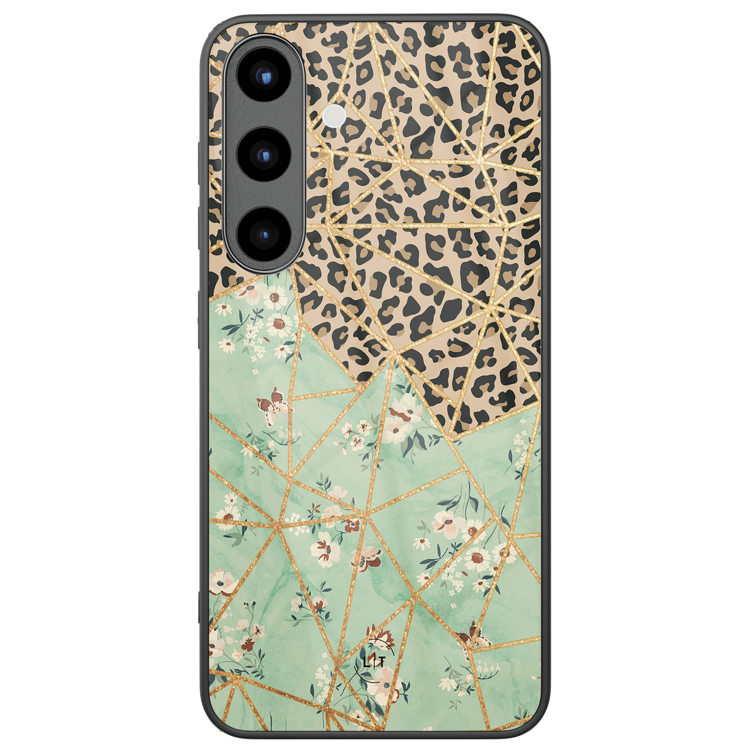 Leuke Telefoonhoesjes Samsung Galaxy S25 hoesje glas - Luipaard flower print