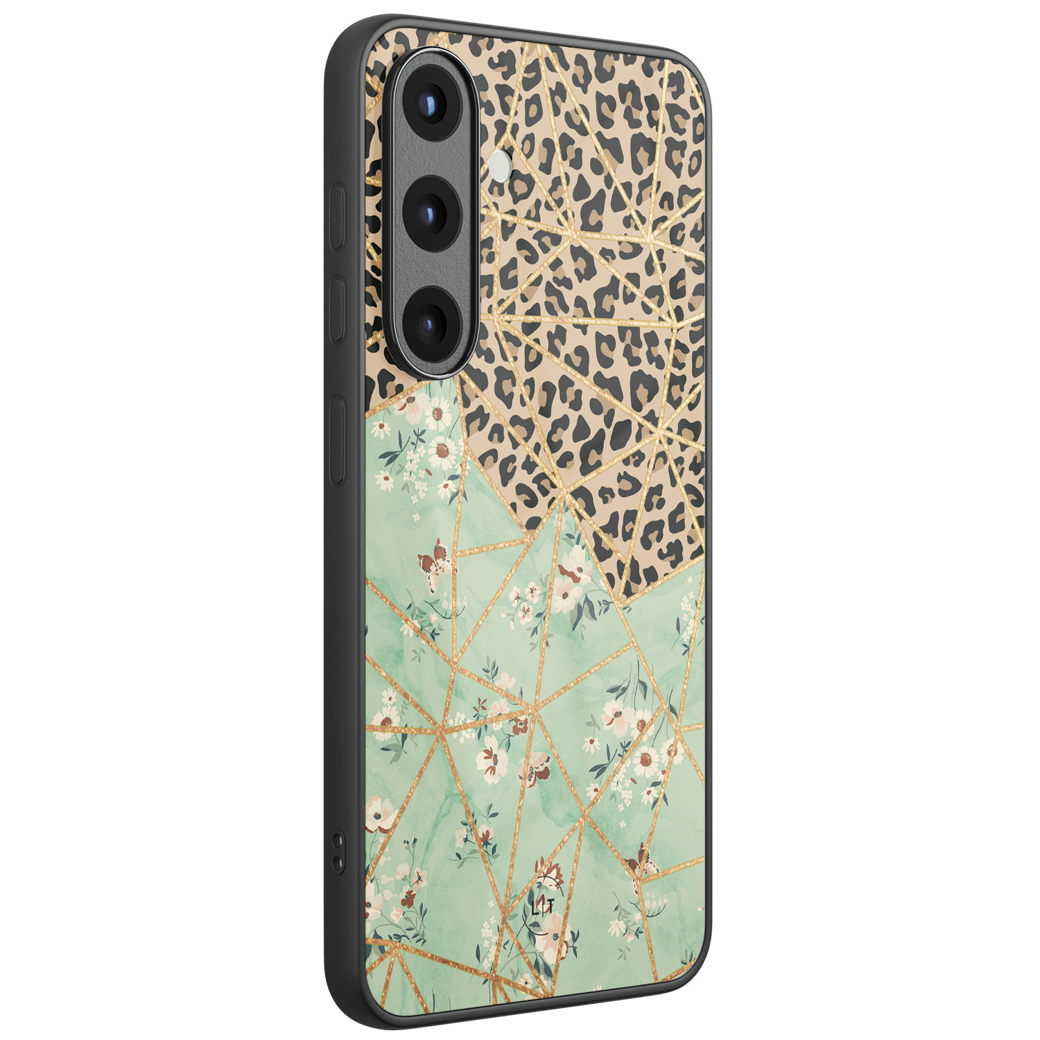 Leuke Telefoonhoesjes Samsung Galaxy S25 hoesje glas - Luipaard flower print