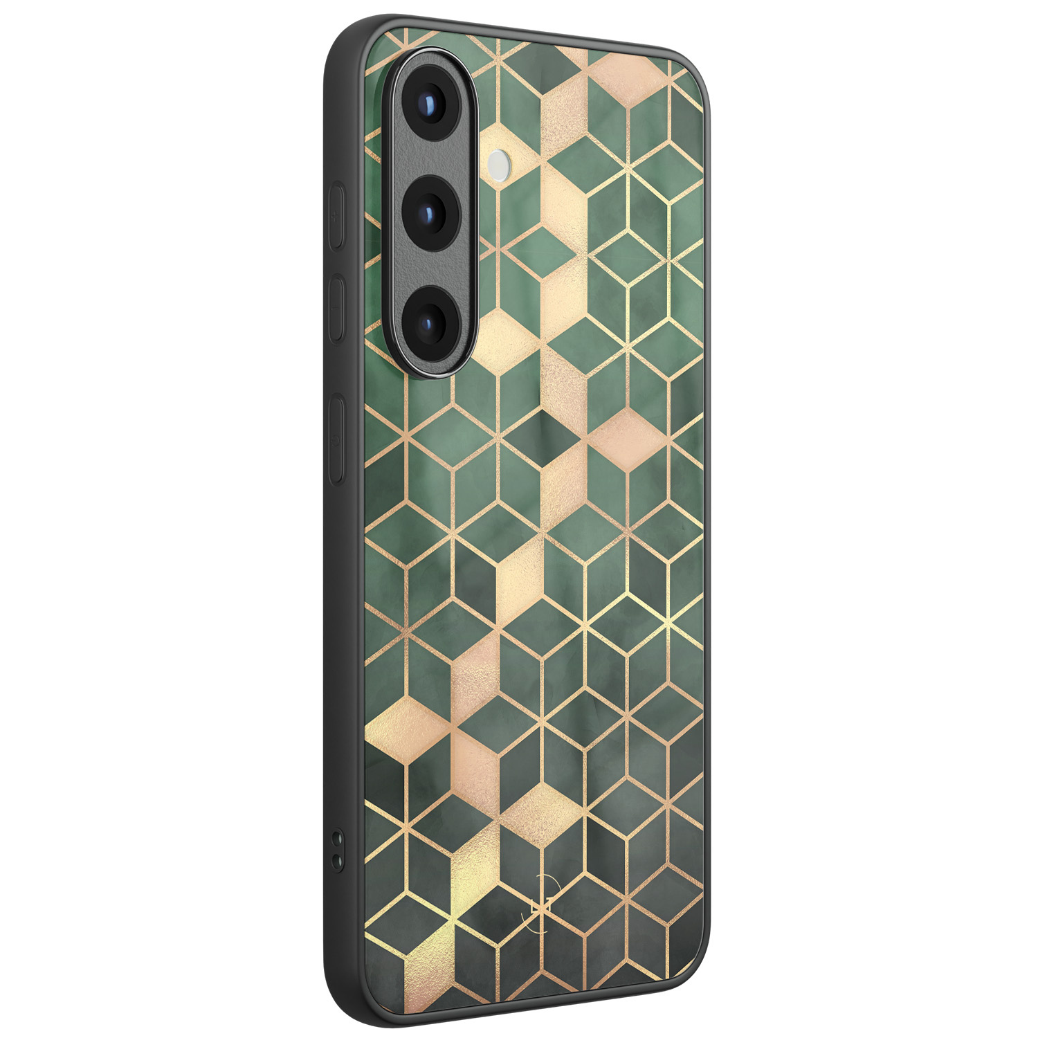 Leuke Telefoonhoesjes Samsung Galaxy S25 hoesje glas - Kubus groen