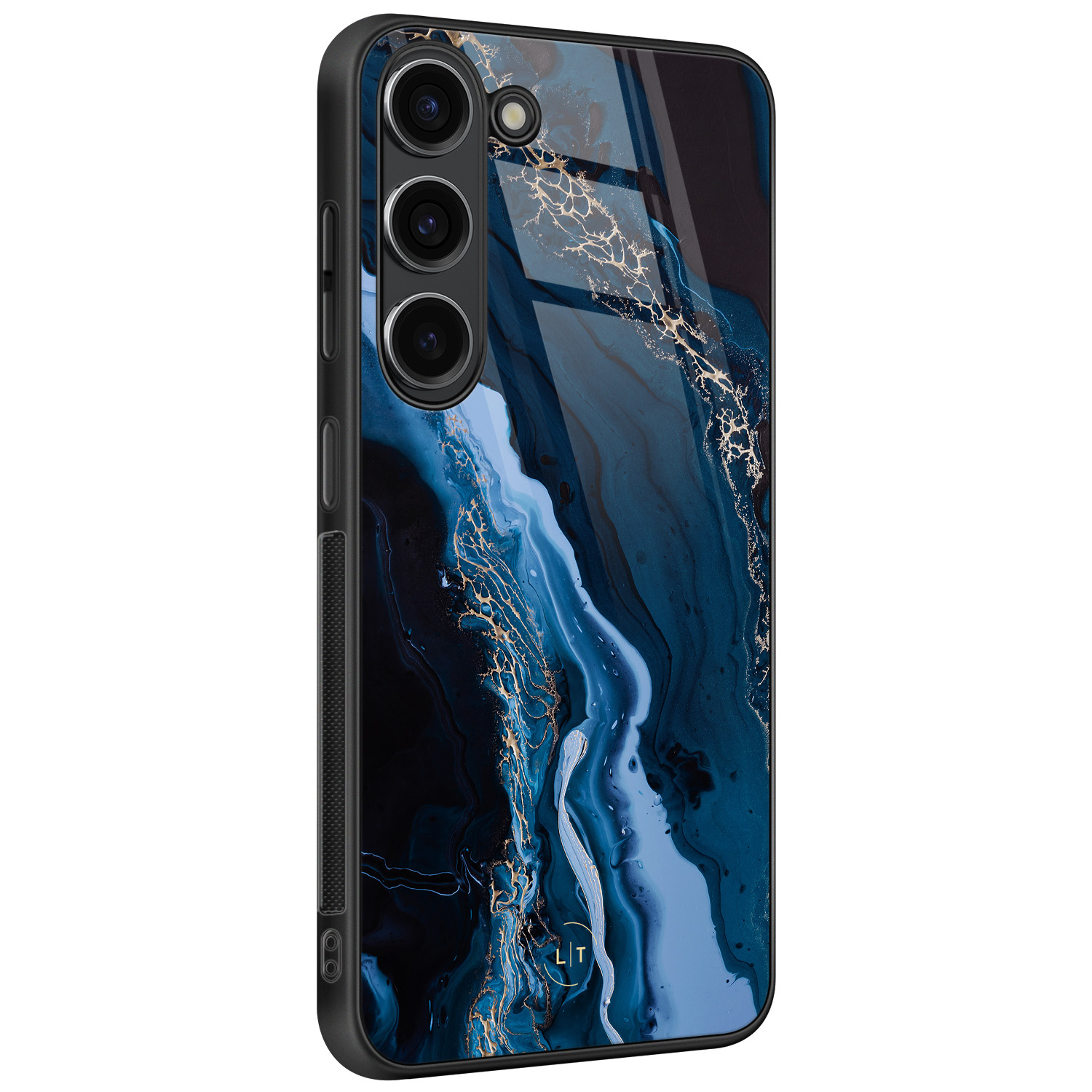 Leuke Telefoonhoesjes Samsung Galaxy S23 hoesje glas - Marmer lagoon blauw