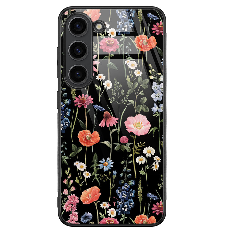 Leuke Telefoonhoesjes Samsung Galaxy S23 hoesje glas - Dark flowers